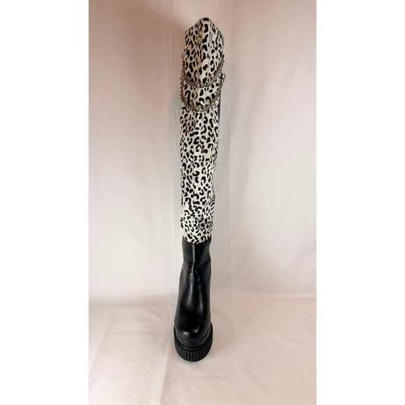 LAMODA  Patchwork Over the Knee Boots Chunky Platform Chain Detail Size 6 - Picture 2 of 16